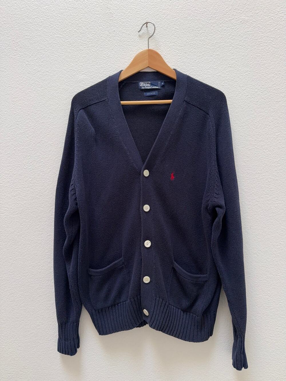 Vintage Polo Ralph Lauren Knit Cardigan Navy Blue Red Pony Men's Small
